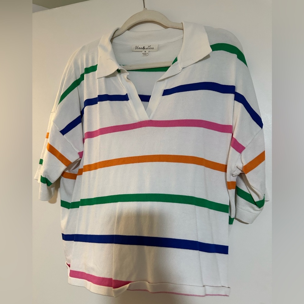 Striped women’s cropped polo top